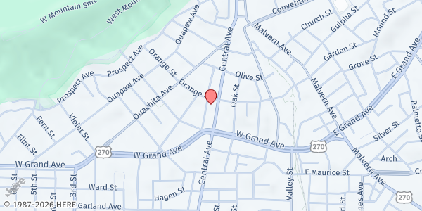 Map showing First United Methodist Church at 1100 Central Ave, Hot Springs, AR