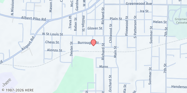 Map showing Haven United Methodist Church at 107 Burroughs St., Hot Springs, AR