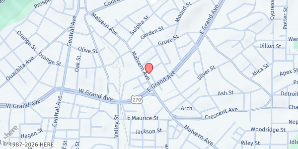 Map showing Jackson House Crisis Intervention at 705 Malvern Ave, Hot Springs, AR