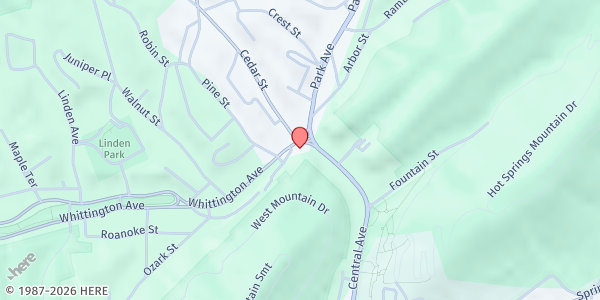 Map showing St Mary's Catholic Church at 100 Central Ave., Hot Springs, AR