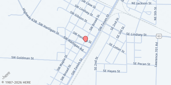 Map showing Hoxie Church of Christ at 603 SW Broad St, Hoxie, AR