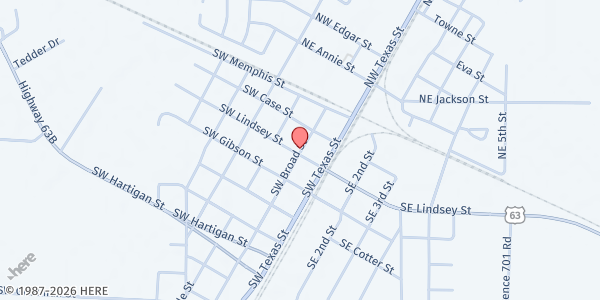 Map showing Hoxie First Baptist Church at 200 SW Lindsey St, Hoxie, AR