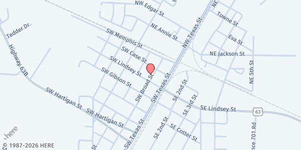 Map showing Hoxie First Baptist Church at 200 SW Lindsey, Hoxie, AR