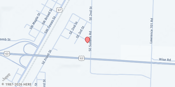 Map showing People's Faith Tabernacle at 1202 Sullens Rd, Hoxie, AR