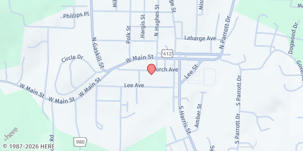 Map showing Huntsville Mobile Pantry at 307 Church Ave, Huntsville, AR