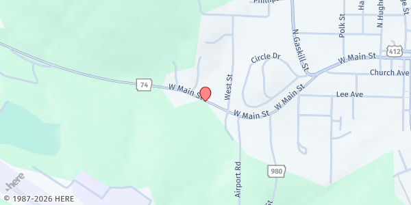 Map showing Seventh Day Adventist ACS - Huntsville at 1357 W Main St, Huntsville, AR