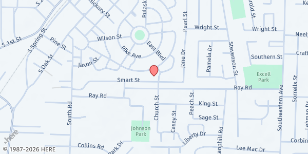 Map showing Jacksonville Community Worship Center at 424 Church St., Jacksonville, AR
