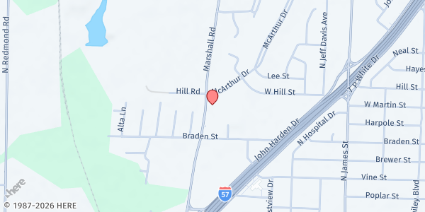 Map showing Marshall Road Baptist Church at 821 Marshall Rd, Jacksonville, AR