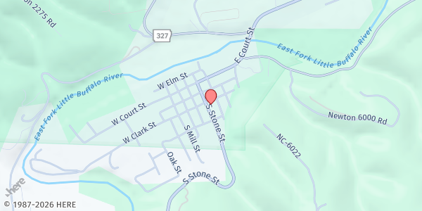 Map showing Newton County Senior Activity & Wellness Center at 100 E. Clark St., Jasper, AR