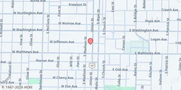 Map showing First Baptist University at 709 S. Union St., Jonesboro, AR