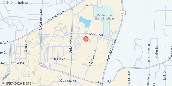 Map showing First National Bank Arena at 217 Olympic Drive, Jonesboro, AR