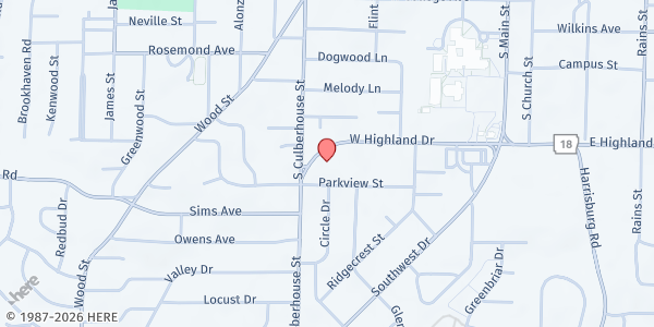 Map showing Highland Drive Christian Church at 501 W Highland Dr, Jonesboro, AR