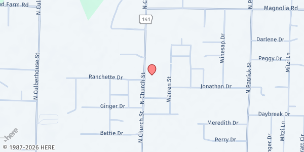 Map showing New Beginnings Church at 2304 N. Church St., Jonesboro, AR