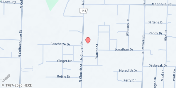 Map showing New Beginnings Church at 2304 N. Church St., Jonesboro, AR