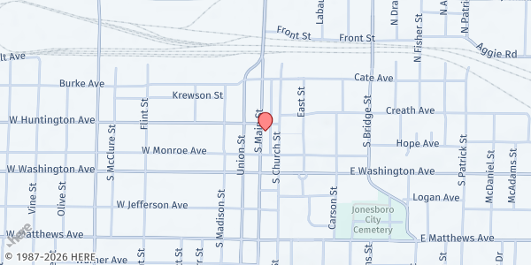 Map showing New Saint John Missionary Baptist Church - Food Distribution Center at 310 S Main St, Jonesboro, AR