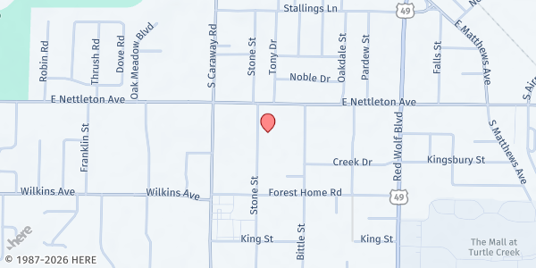 Map showing Refuge Church of the Assemblies of God at 1404 Stone St, Jonesboro, AR