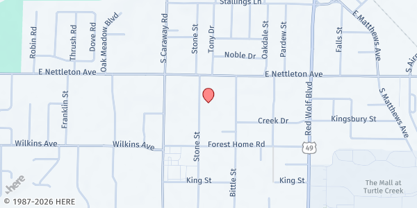 Map showing Refuge Church of the Assemblies of God - Food Distribution Center at 1414 Stone St, Jonesboro, AR