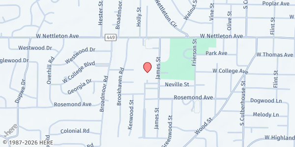 Map showing Southwest Church of Christ at 1601 James St, Jonesboro, AR