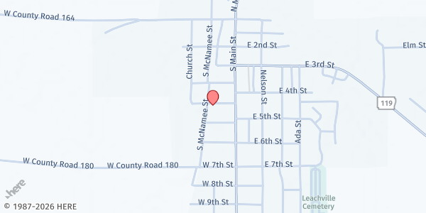 Map showing Leachville First Assembly of God at 113 Ryerson St., Leachville, AR
