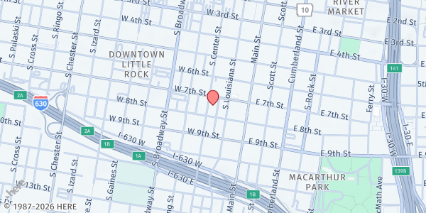 Map showing First United Methodist Church at 723 Center St., Little Rock, AR