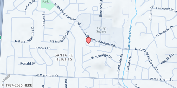 Map showing Grace Presbyterian Church at 9301 N Rodney Parham Rd, Little Rock, AR