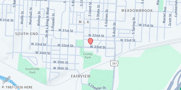 Map showing Greater Center Star Baptist at 800 W. 33rd St., Little Rock, AR