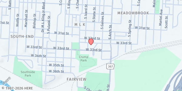 Map showing Greater Center Star MBC at 800 W. 33rd St., Little Rock, AR
