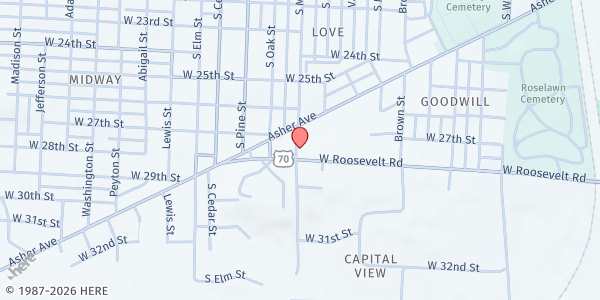 Map showing Little Rock Compassion Center at 3618 W. Roosevelt Rd., Little Rock, AR