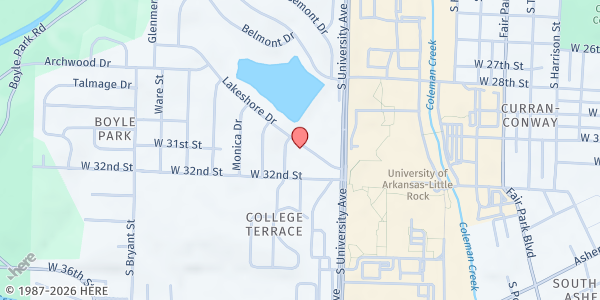 Map showing New Millennium Church at 21 Lakeshore Dr., Little Rock, AR