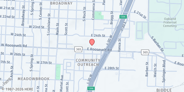 Map showing Our House at 302 E. Roosevelt Rd., Little Rock, AR