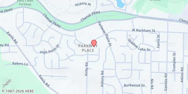 Map showing Parkway Place Baptist Church at 300 Parkway Pl Dr., Little Rock, AR