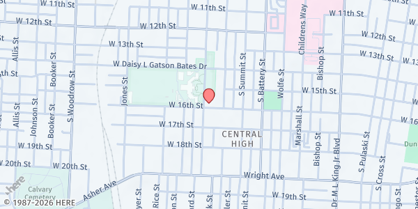 Map showing Philander Smith College at 900 W. Daisy L. Bates Dr., Little Rock, AR