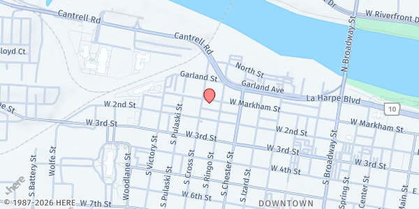 Map showing Salvation Army - Little Rock at 1111 W. Markham St., Little Rock, AR