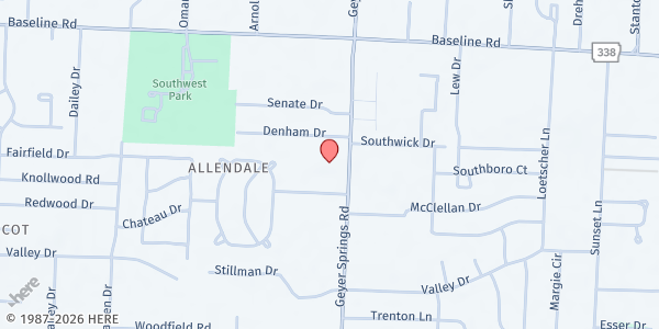 Map showing Southside Church of Christ at 9300 Geyer Springs Rd., Little Rock, AR