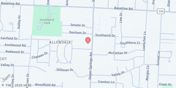 Map showing Southside Church of Christ at 9302 Geyer Springs Road, Little Rock, AR