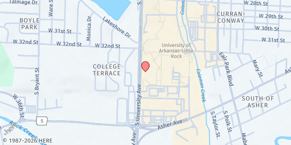 Map showing UALR Trojan Food Pantry - Admin North at 2801 S. University Ave., Little Rock, AR