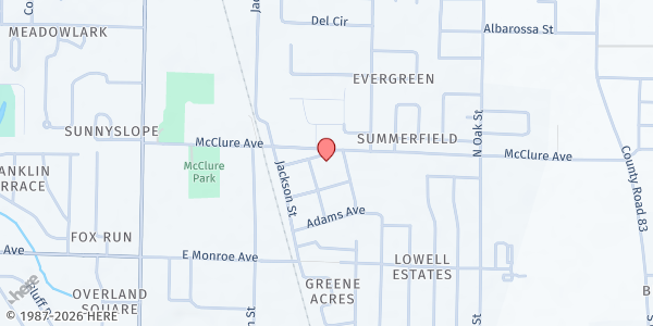 Map showing First Baptist Church Lowell at 405 Johnson Ave., Lowell, AR