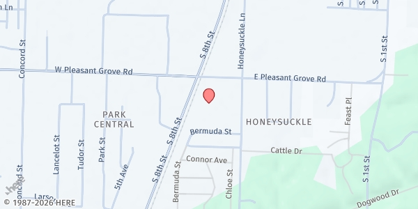 Map showing Northwest Arkansas Food Bank - Lowell at 1604 Honeysuckle St., Lowell, AR