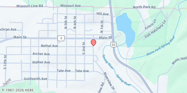 Map showing Mammoth Spring FBC at 16600 AR-94, Mammoth Spring, AR