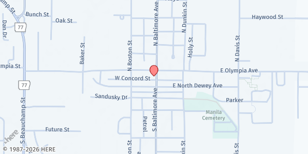 Map showing Manila Food Pantry at 203 Baltimore Ave, Manila, AR