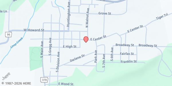 Map showing Family Ministry Center (FBC) at 405 E Center St, Mansfield, AR