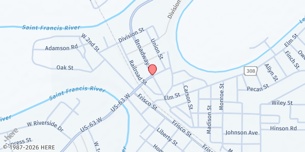 Map showing ASUN Marked Tree at 33500 U.S. 63, Marked Tree, AR