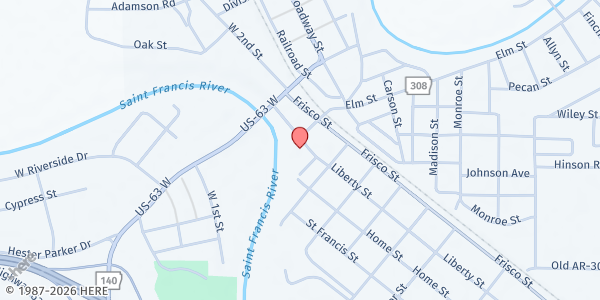 Map showing Marked Tree Fire Station at 102 Liberty St., Marked Tree, AR