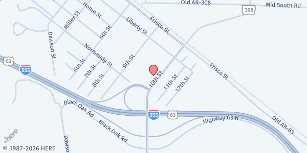 Map showing Marked Tree Senior Life Center at 212 10th St, Marked Tree, AR