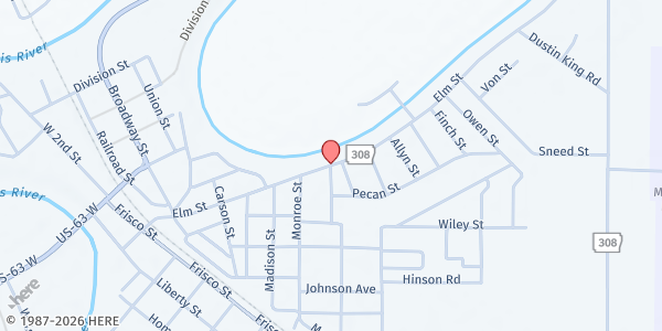 Map showing Marked Tree St. John M.B.C at 602 Elm St., Marked Tree, AR