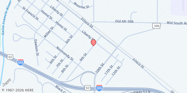 Map showing Three Rivers at 802 Liberty St, Marked Tree, AR