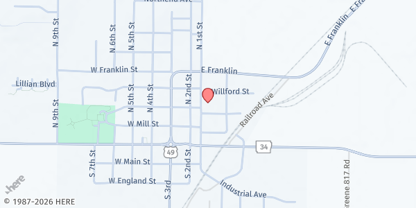 Map showing Marmaduke First Baptist Church at 304 N 1st St, Marmaduke, AR