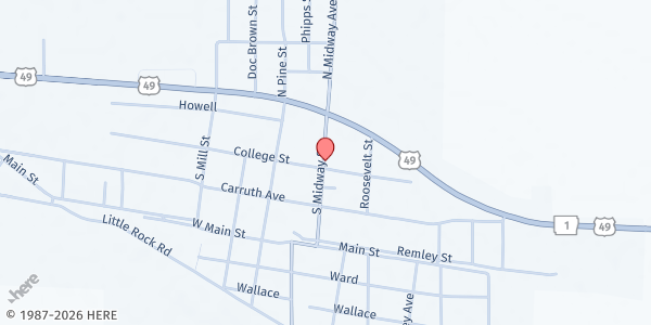 Map showing Open Door Food Pantry at 708 College St, Marvell, AR