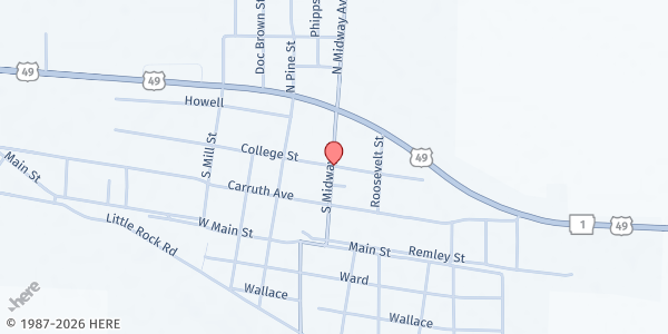 Map showing Open Door Food Pantry at 708 College St., Marvell, AR