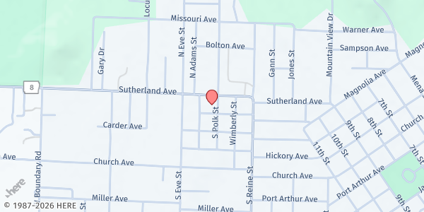 Map showing Board Camp Baptist Church at 107 Polk St S #63, Mena, AR